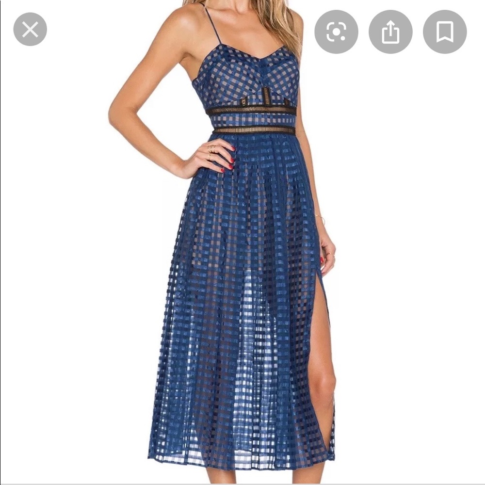 NWT! Self-Portrait Navy pleated cami slit dress